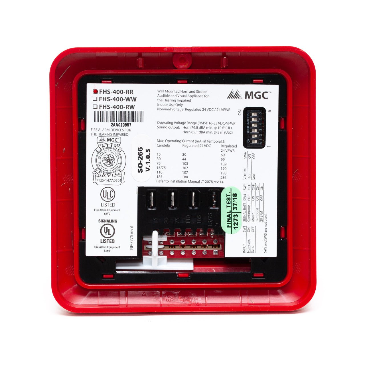 Mircom FHS - 400 - RR Wall Horn Strobe - The Fire Alarm Supplier