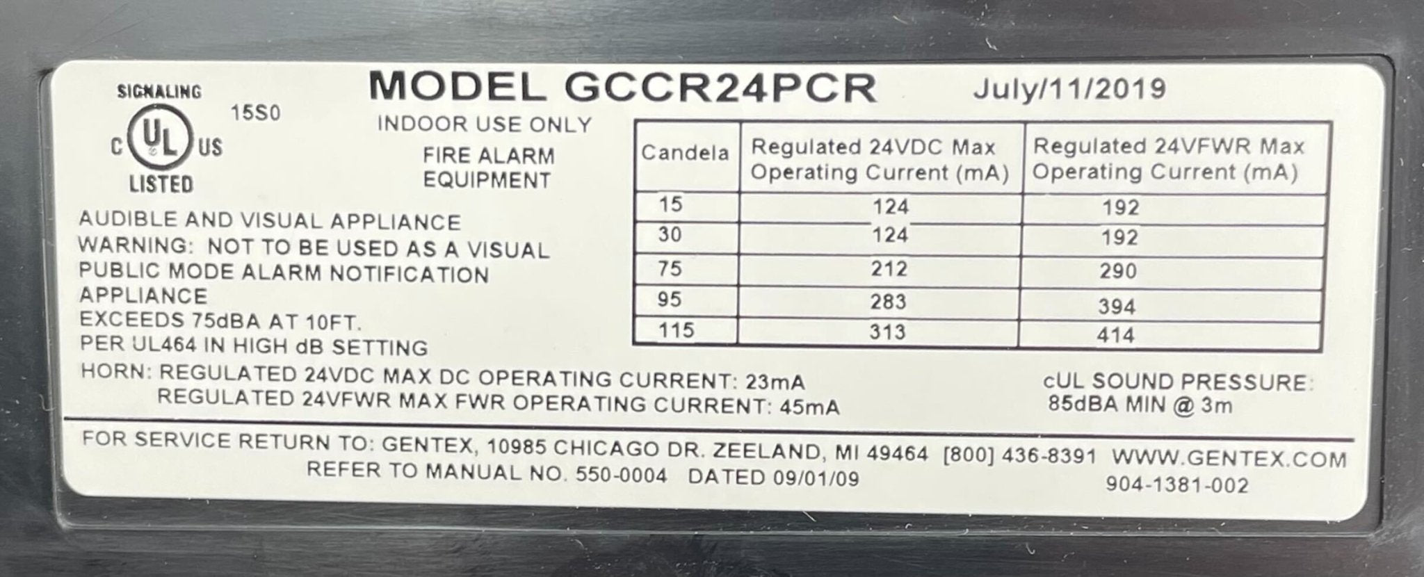 Gentex GCCR24PCR - The Fire Alarm Supplier