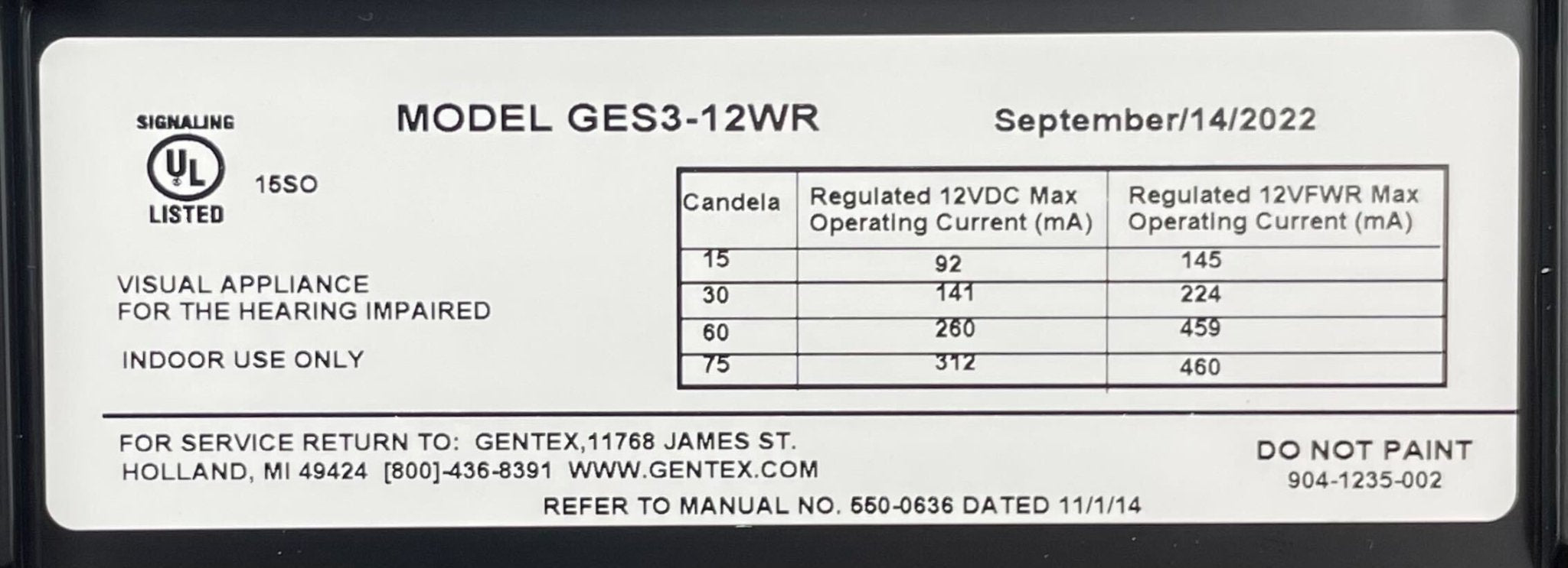 Gentex GES3-12WR - The Fire Alarm Supplier