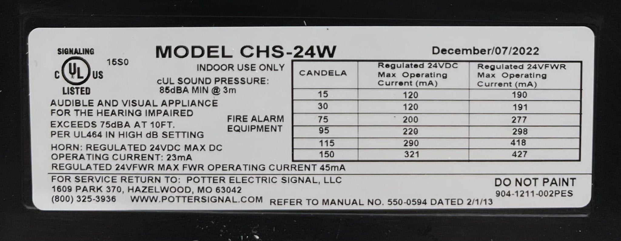 Potter CHS-24W 24 Volt Ceiling Mount Selectable Horn Strobe, White Faceplate - The Fire Alarm Supplier