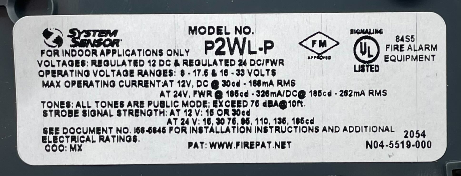 System Sensor P2WL-P - The Fire Alarm Supplier